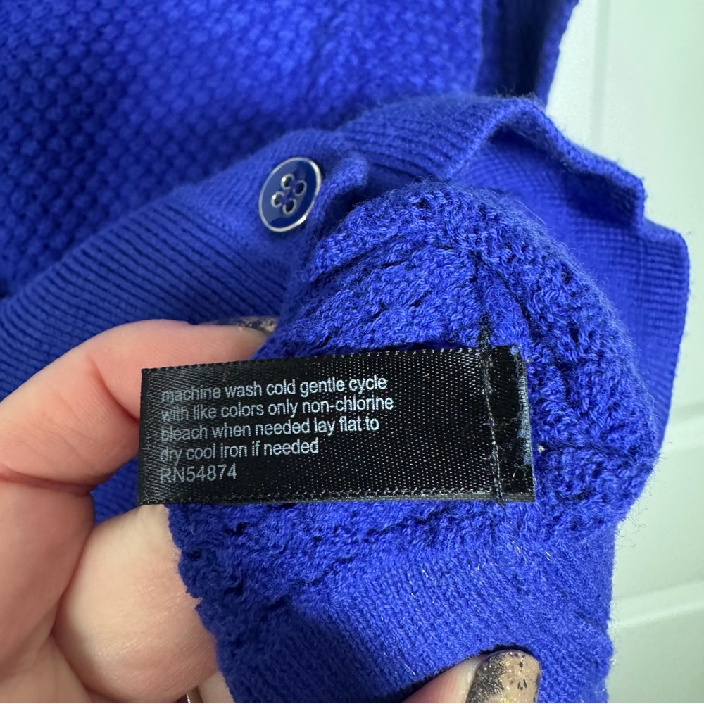 The Limited Cardigan Size Medium Royal Blue Purple Open Knit 3/4 Sleeves Sweater - Picture 7 of 8
